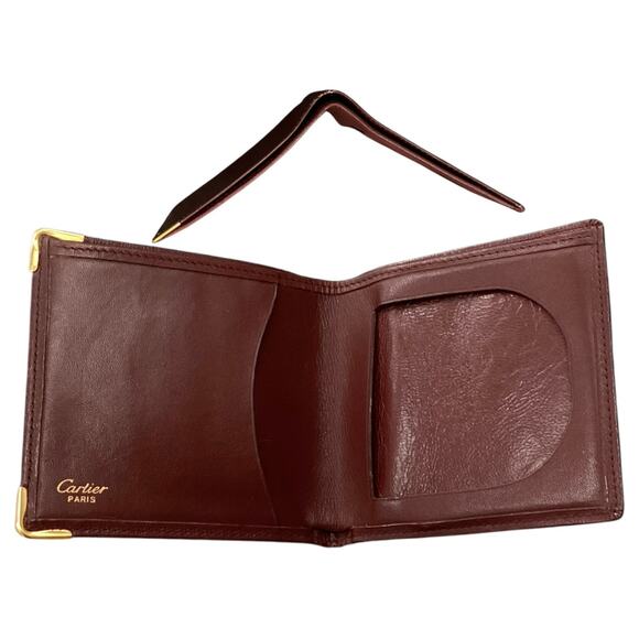 VTG Cartier Must Line Bordeaux Leather Bifold Wallet - Picture 4 of 4